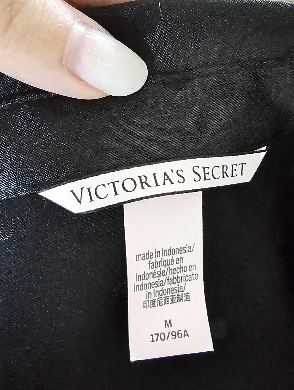 Victoria's Secret Black Satin Pajama Set with Cream Trim